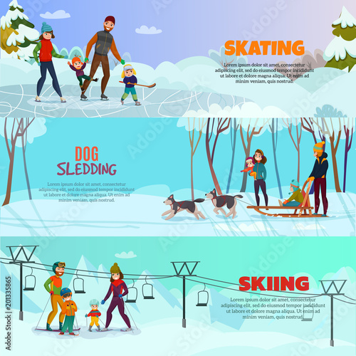 Winter Recreation Banners Set