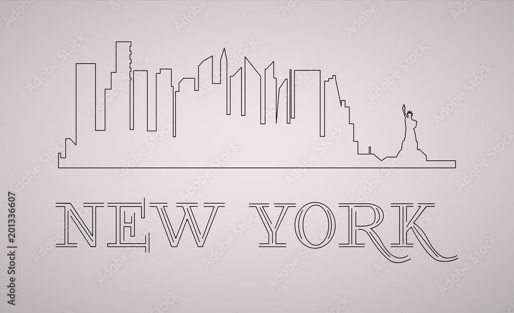 New York USA skyline and landmarks silhouette, black and white design, vector illustration.
