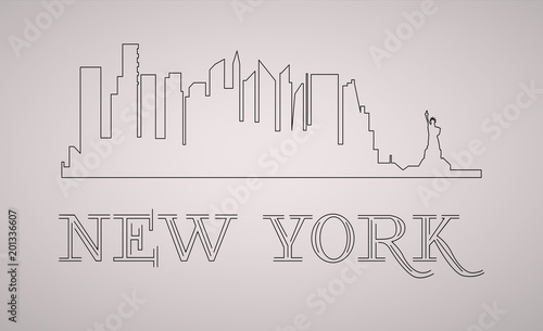 New York USA skyline and landmarks silhouette  black and white design  vector illustration.