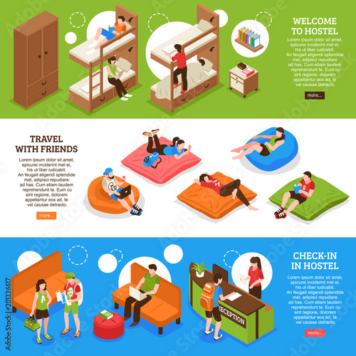 Hostel Horizontal Isometric Banners