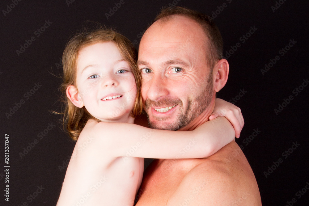 father shirtless with daughter child girl in arms Stock Photo Adobe Stock