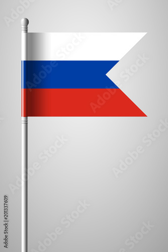 Flag of Russia. National Flag on Flagpole. Isolated Illustration on Gray