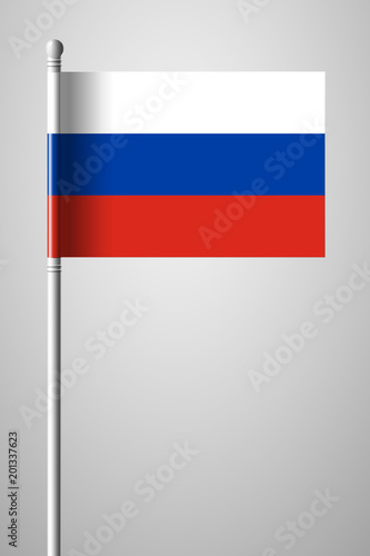 Flag of Russia. National Flag on Flagpole. Isolated Illustration on Gray