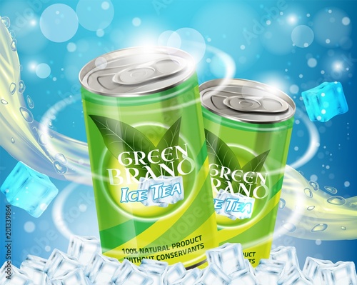 Green ice tea advertising vector realistic illustration