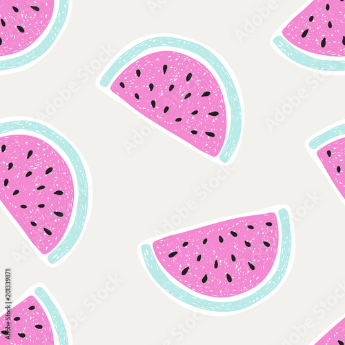 Seamless pattern with watermelon in sketch style.