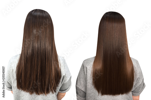 Foto Sick, cut and healthy hair. Before and after treatment.