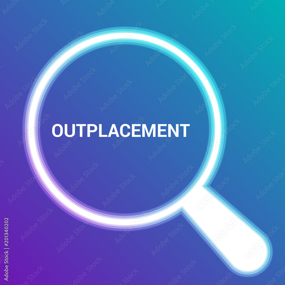 Finance Concept: Magnifying Optical Glass With Words Outplacement Finance Concept: Magnifying Optical Glass With Words Outplacement