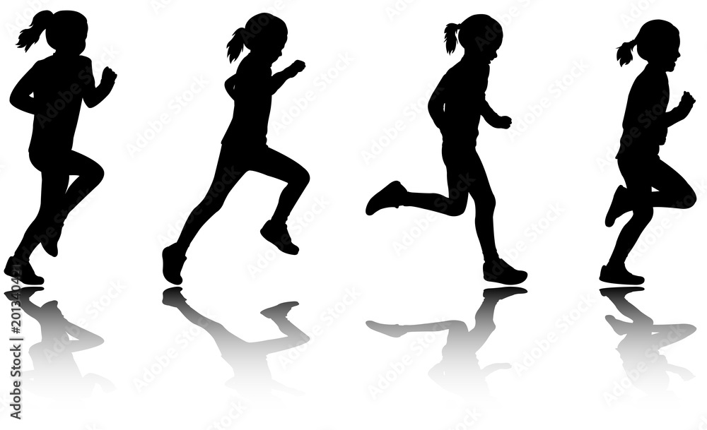 little girl running silhouettes - vector