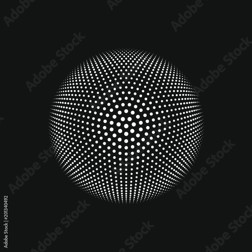 Circular monochrome dot pattern vector with 7 radial axis lines, dots arranged in a mathematical geometic pattern for creative design cover, CD, poster, book, gift card, flyer, magazine, web & print