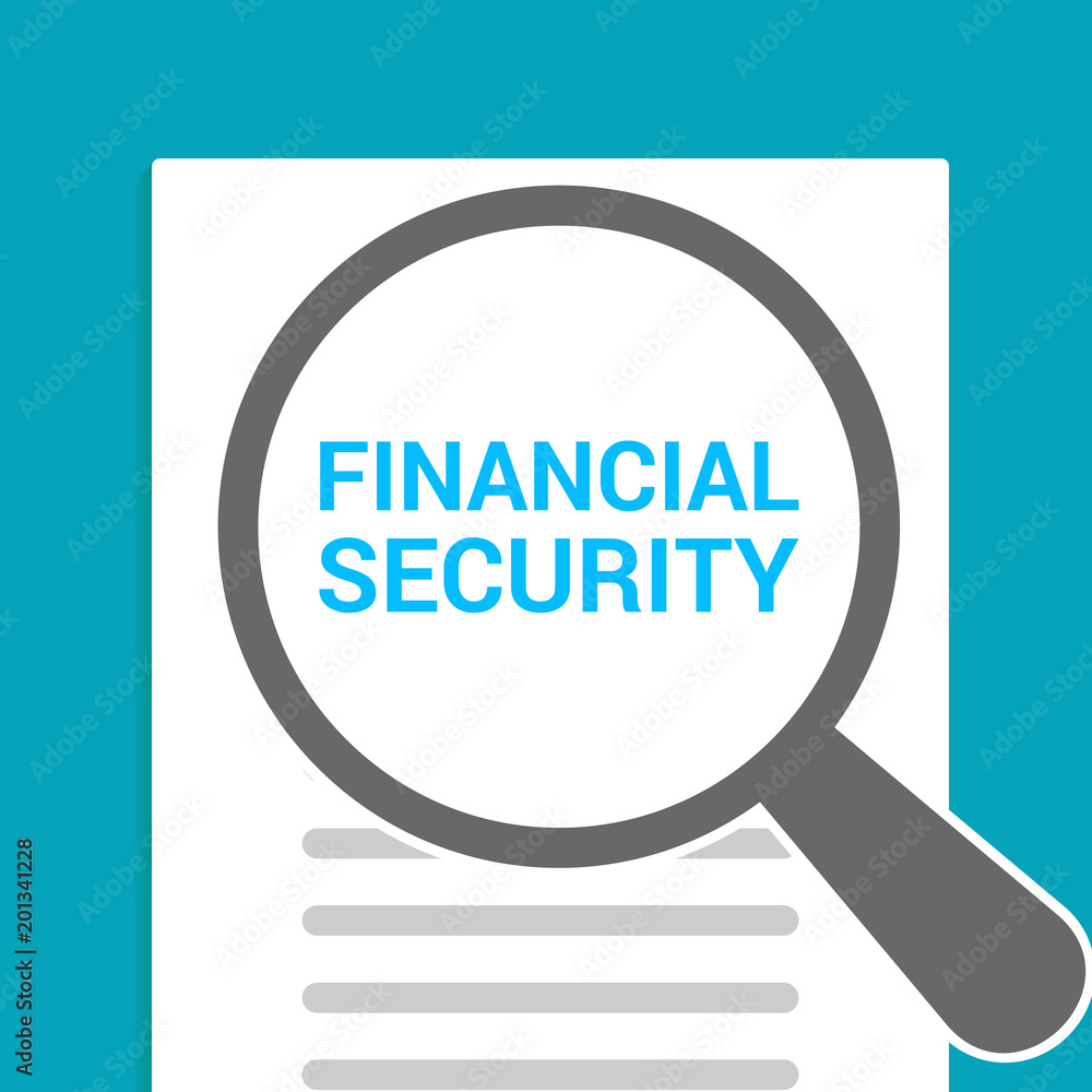 Protection Concept: Magnifying Optical Glass With Words Financial Security Protection Concept: Magnifying Optical Glass With Words Financial Security