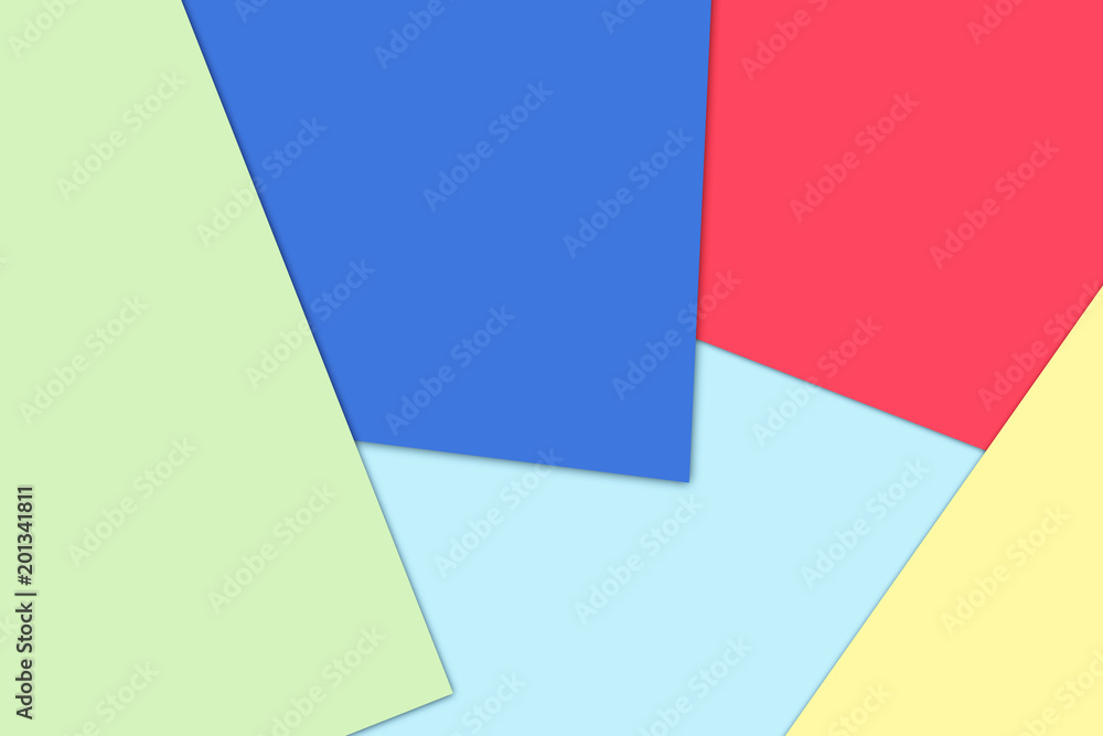 Color papers geometry flat composition background with yellow, green, red and blue tones