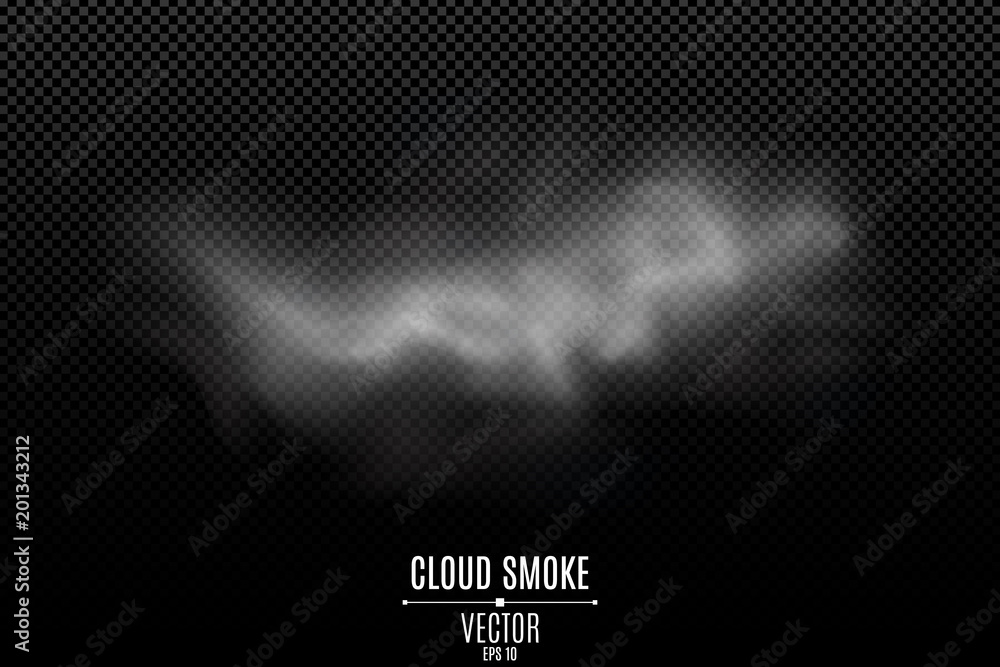 Smoke on a transparent dark background. A thick fog. Smoke from the fire. Thick cloud. Smoke effect for your design. Vector illustration