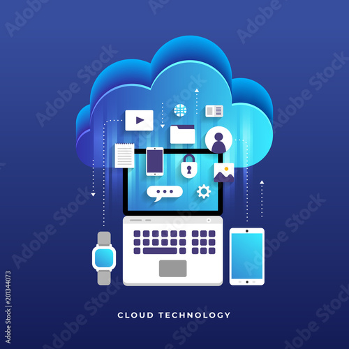 Flat design concept cloud computing technology users network configuration isometric. Vector illustration.