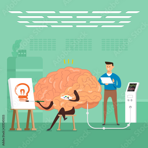 Flat design concept businessman training brain in labs. Vector illustrate.