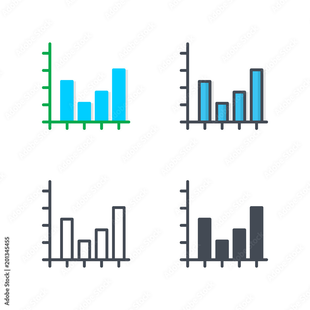 Graph Chart Business flat silhouette line solid colored icon vector