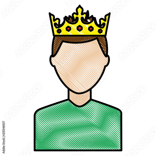 portrait man charatcer wearing crown vector illustration drawing