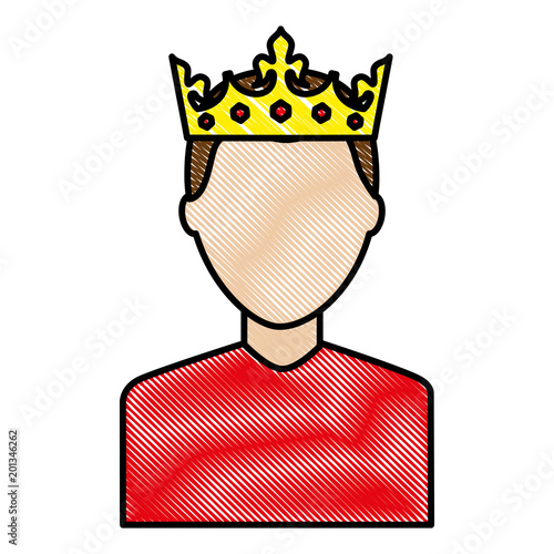 portrait man charatcer wearing crown vector illustration drawing