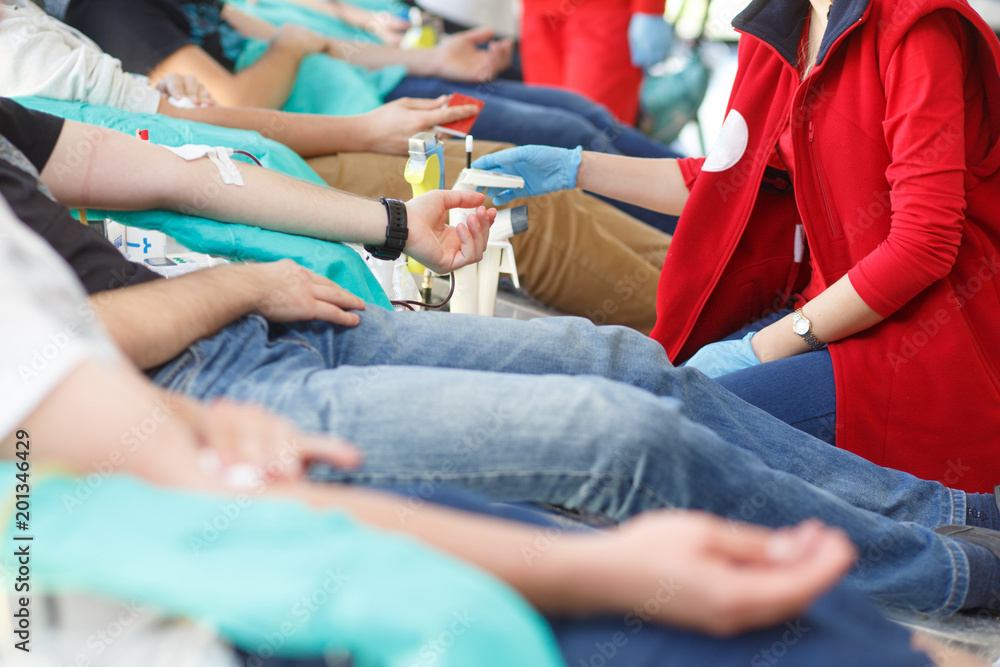 Blood donor at donation.