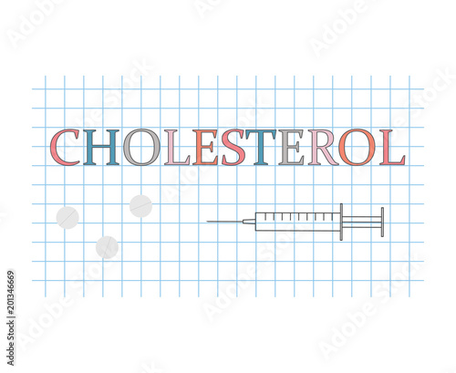 cholesterol word on checkered paper sheet- vector illustration