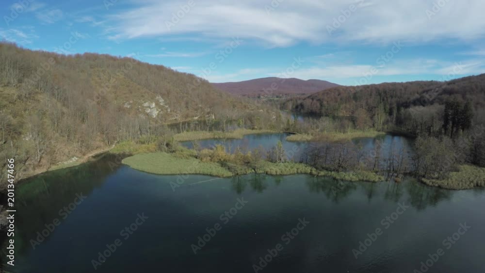 Lakes and hills at Plitvice Park - aerial shot Lakes and hills at Plitvice Park - aerial shot