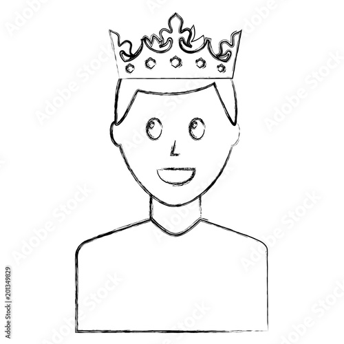 portrait man charatcer wearing crown vector illustration sketch