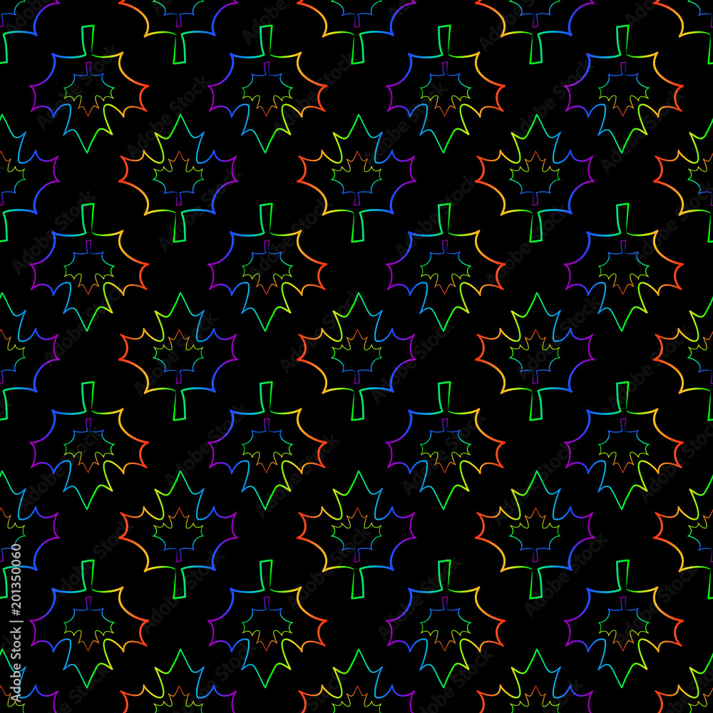 Seamless pattern with rainbow colored maple leaves on the black background Seamless pattern with rainbow colored maple leaves on the black background