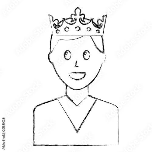 portrait man charatcer wearing crown vector illustration sketch