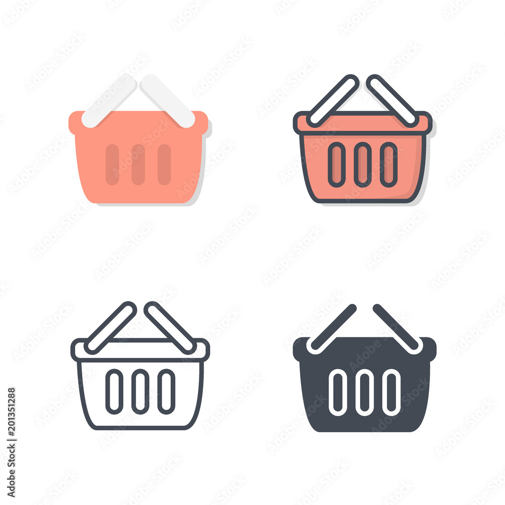 Shopping cart ecommerce flat vector colored line silhouette