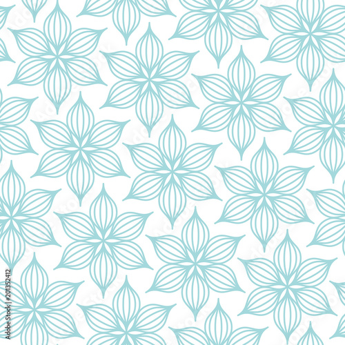 Retro Seamless Pattern Line Flowers Turquoise