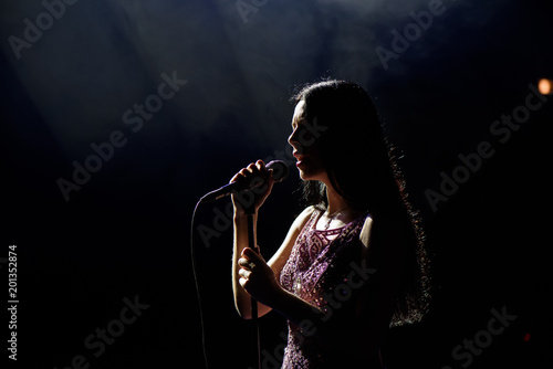 Shadow of singer in light