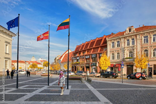 Vilnius, Lithuania - November 5, 2017: Town Hall Square in autumn time.