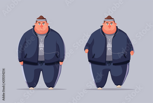 Fat man. Running and activity lifestyle concept. Cartoon vector illustration
