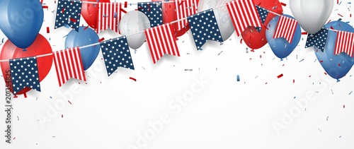 Independence day of america with confetti and ribbon