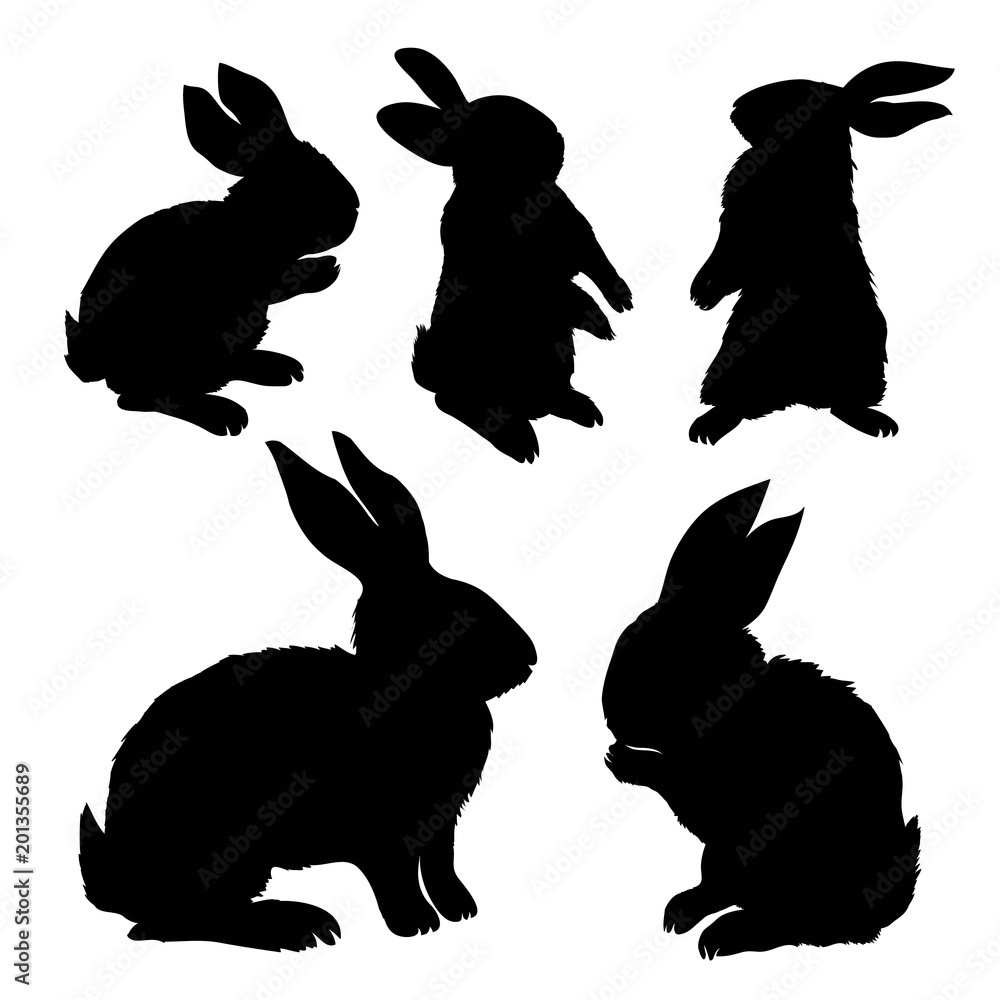 Silhouette of a sitting up rabbit, vector illustration