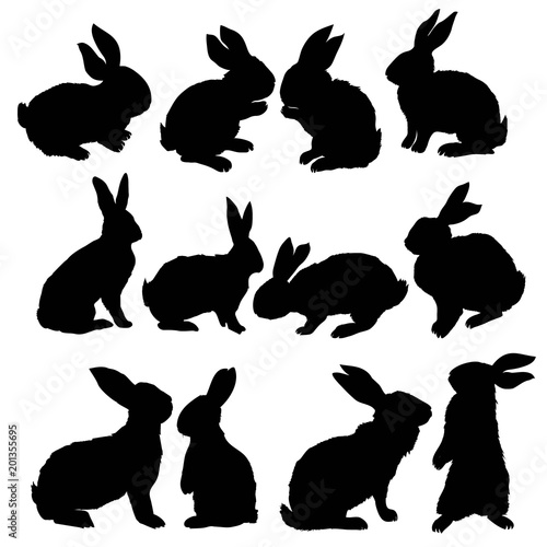 Silhouette of a sitting up rabbit, vector illustration