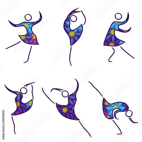 Set of six dancing women
