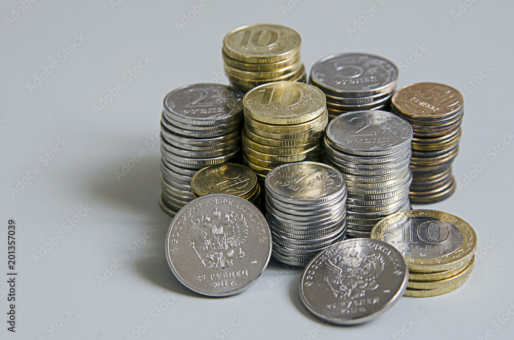 4108179 Stacks of Ruble coins on solid color background 4108179 Stacks of Ruble coins on solid color background