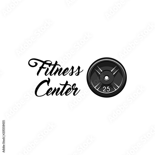 Weightlifting, powerlifting plate icon. Fitness center emblem logo label. Barbell disk badge. Sport icon. Vector.