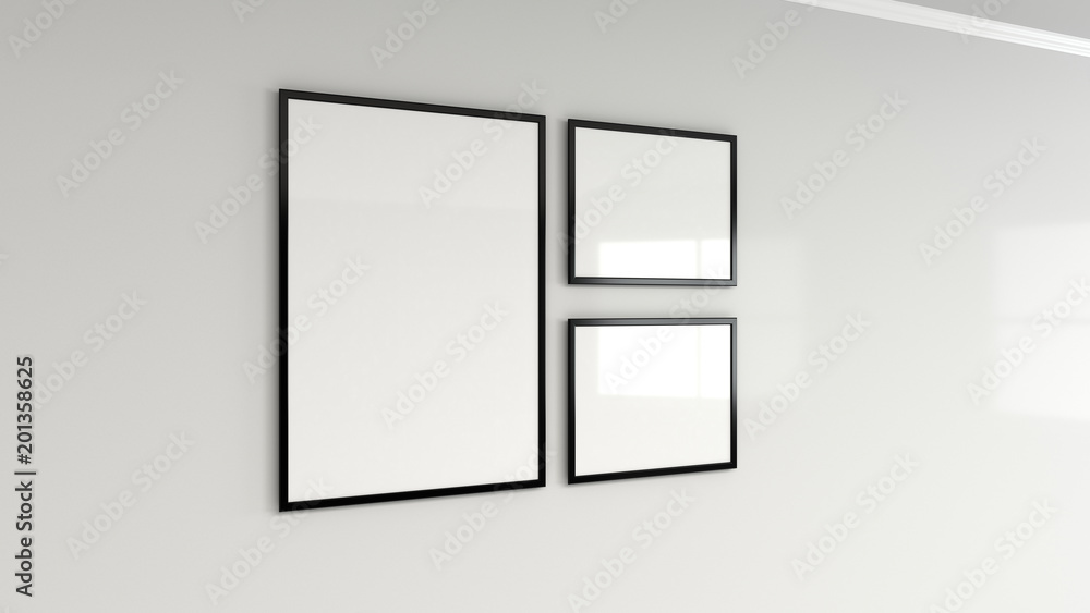 Blank white poster in black frame on the wall Blank white poster in black frame on the wall