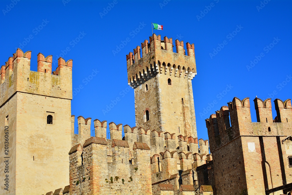 The medieval castle of Sirmione on Lake Garda, Italy