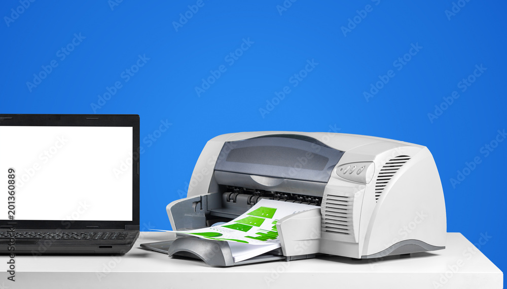 Printer copier machine on a bright colored background Printer copier machine on a bright colored background