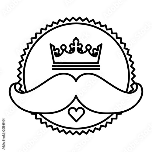 label hispter crown mustache heart vector illustration outline