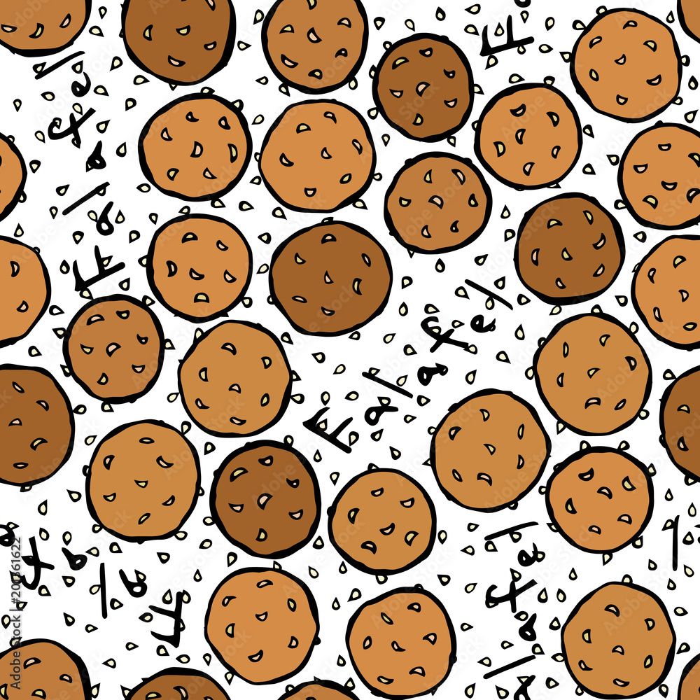 Falafel and Sesame Seeds Seamless Endless Background. Middle Eastern Cuisine. Arabic Israel Vegetarian Healthy Fast Food. Jewish Street Food. Realistic Hand Drawn Illustration. Savoyar Doodle Style. Falafel and Sesame Seeds Seamless Endless Background. Middle Eastern Cuisine. Arabic Israel Vegetarian Healthy Fast Food. Jewish Street Food. Realistic Hand Drawn Illustration. Savoyar Doodle Style.