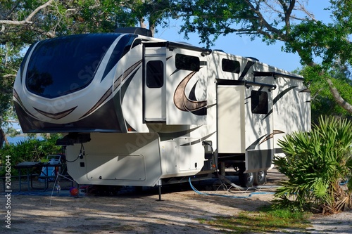 Camper trailer parked at campsite