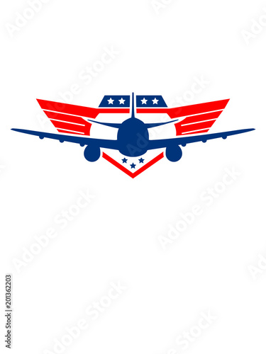 wappen emblem vorne front flugzeug fliegen pilot maschine jumbo jet silhuette schwarz umriss urlaub ferien reise photo