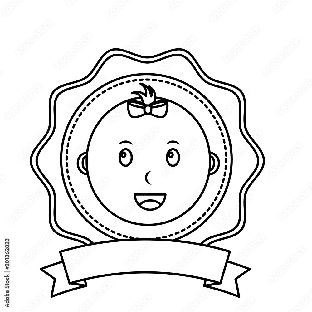 label baby shower face little baby girl vector illustration outline ...
