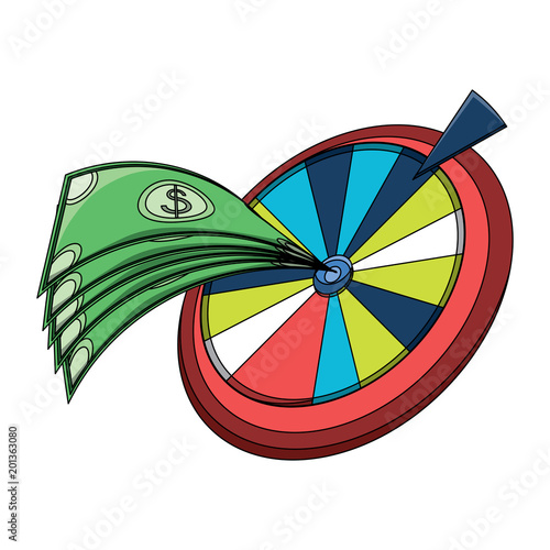 fortune wheel and money bills icon over white background, colorful design. vector illustration