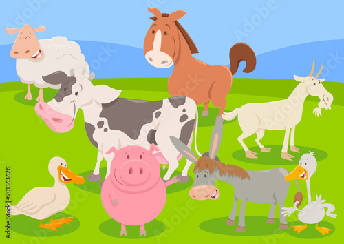 farm animal characters cartoon illustration