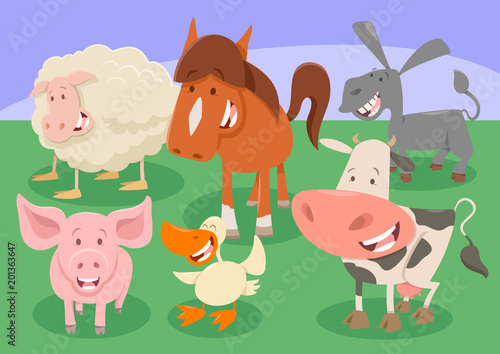 farm animals group cartoon illustration