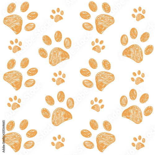  Yellow doodle paw print pattern background